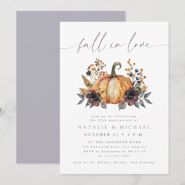 Invitation Fête d'anniversaire de mariage floral de la chute  (Devant / Derrière)