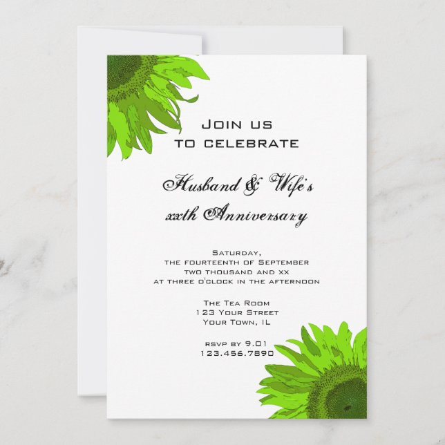 Invitation Fête d'anniversaire de mariage Tournesol Art Popul (Devant)