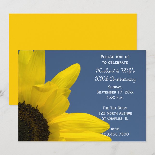Invitation Fête d'anniversaire de mariage Tournesol et Ciel (Devant / Derrière)