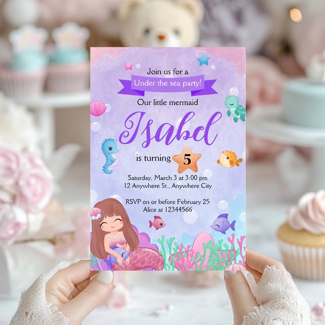 Invitation Fête d'anniversaire de Mermaid Under the Sea Paste (Mermaid Birthday Invitation)