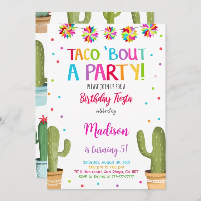 Invitation Fête d'anniversaire de mignonne (Devant / Derrière)