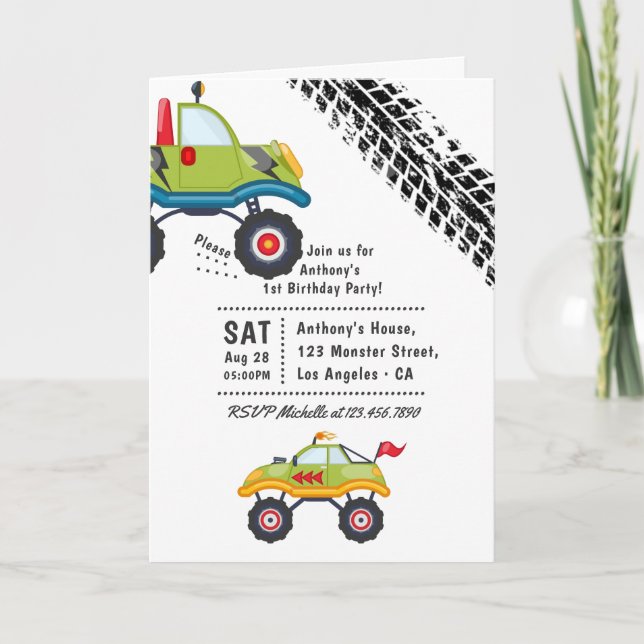 Invitation Fête d'anniversaire de Monster Truck (Devant)