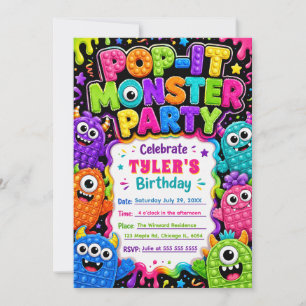 Invitation Fête d'anniversaire de monstre mignon Pop It