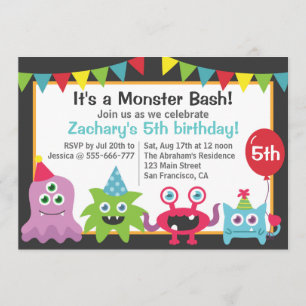 Invitation Fête d'anniversaire de monstre mignon pour enfants