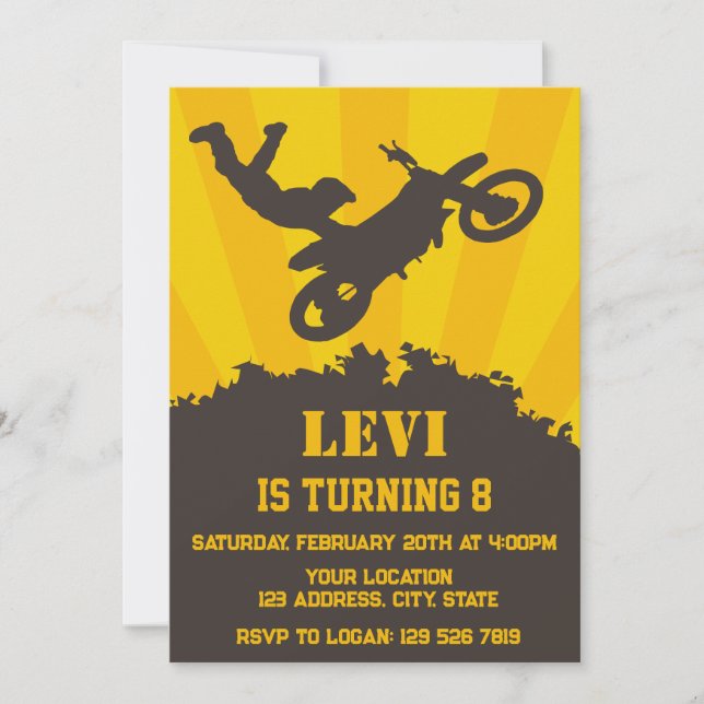 Invitation Fête d'anniversaire de motocross (Devant)