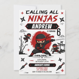 Invitation Fête d'anniversaire de ninja personnalisée pour ga