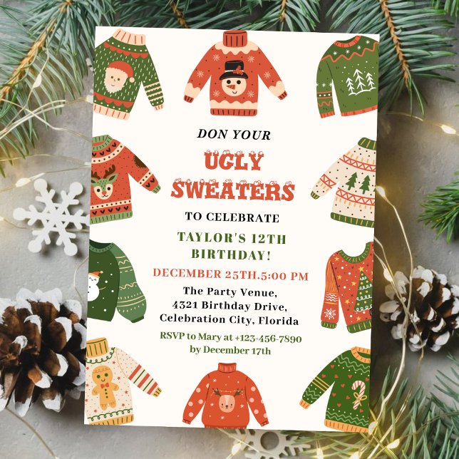 Invitation Fête d'anniversaire de Noël moche Sweet (Créateur téléchargé)