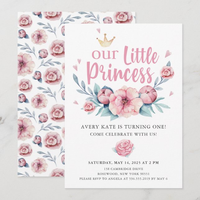 Invitation Fête d'anniversaire de notre petite princesse (Devant / Derrière)