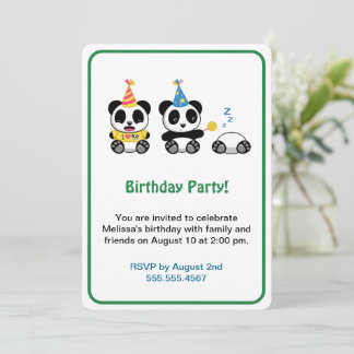 Invitation Fête d'anniversaire de pandas mignons