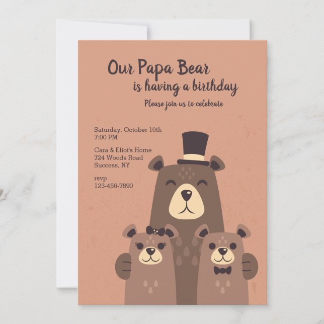Invitation Fête d'anniversaire de Papa Bear (Devant)