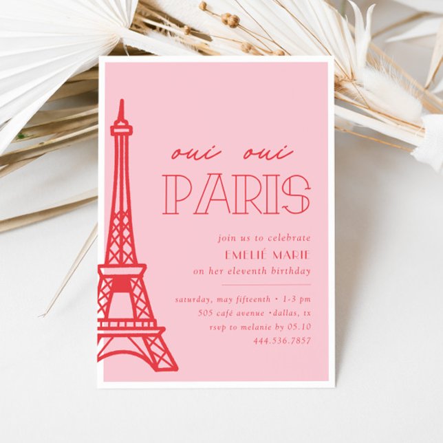 Invitation Fête d'Anniversaire de Paris Rouge rose (Créateur téléchargé)