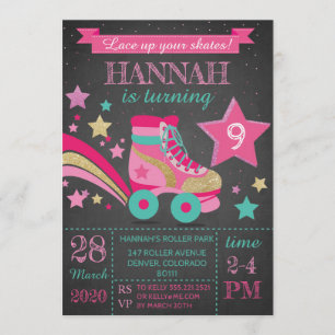 Invitation Fête d'anniversaire de patin à roulettes pour fill