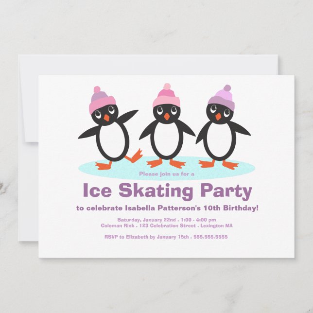Invitation Fête d'anniversaire de patinage de glace de filles (Devant)