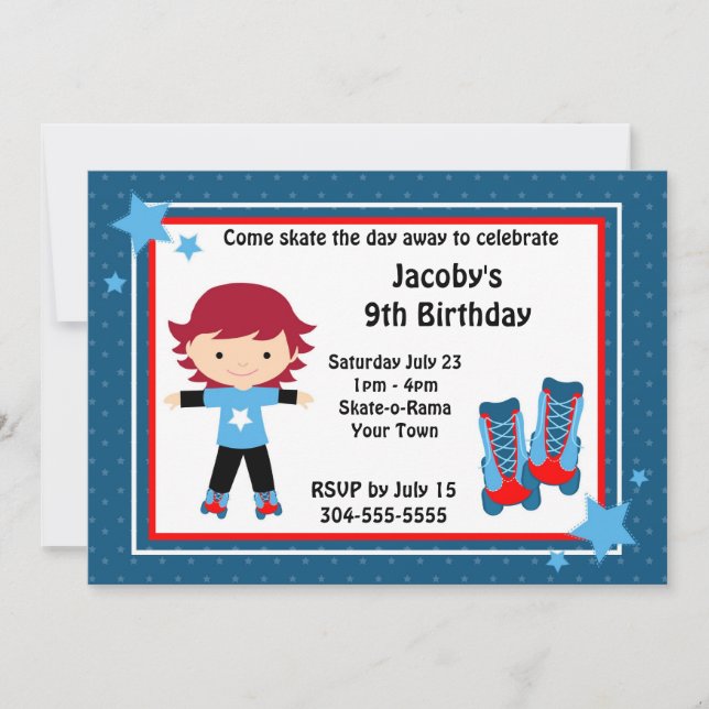 Invitation Fête d'anniversaire de patinage de rouleau de (Devant)