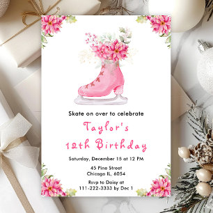 Invitation Fête d'anniversaire de patinage sur glace rose