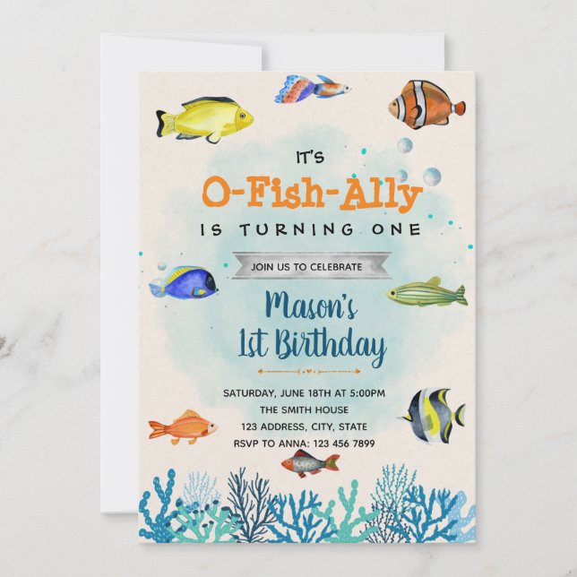 Invitation Fête d'anniversaire de pêche O-Fish-Ally (Devant)