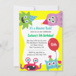 Invitation Fête d'anniversaire de petit monstre mignon pour l