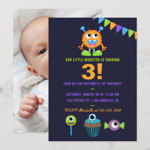 Invitation Fête d'anniversaire de petit monstre pour tout âge