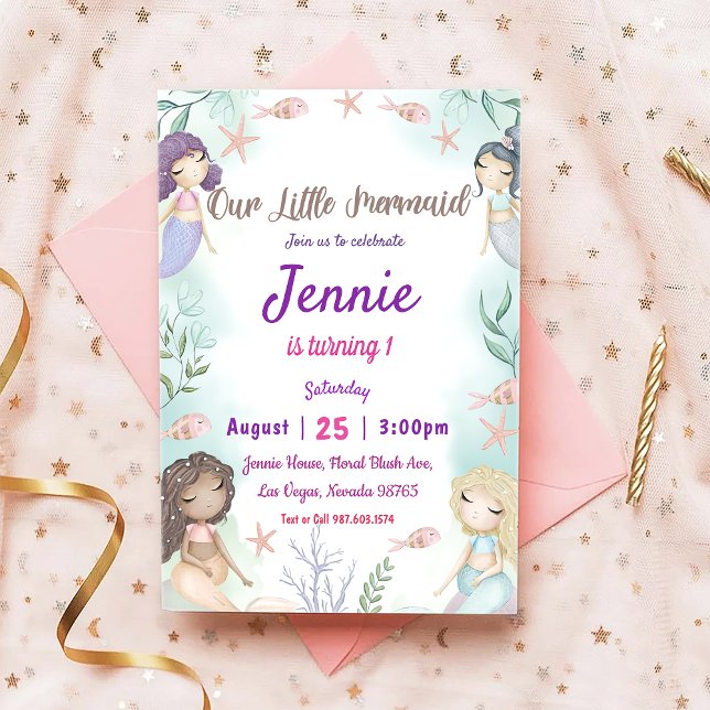 Invitation Fête D'Anniversaire De Petite Sirène Sous La Fête  (Créateur téléchargé)
