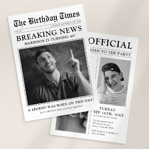 Invitation Fête d'anniversaire de photo de journal de style a