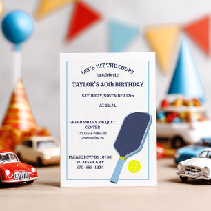 Invitation Fête d'anniversaire de pickleball bleu et blanc