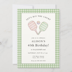 Invitation Fête d'anniversaire de pickleball rose et vert Pré