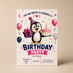 Invitation Fête d'anniversaire de pingouin drôle et mignon