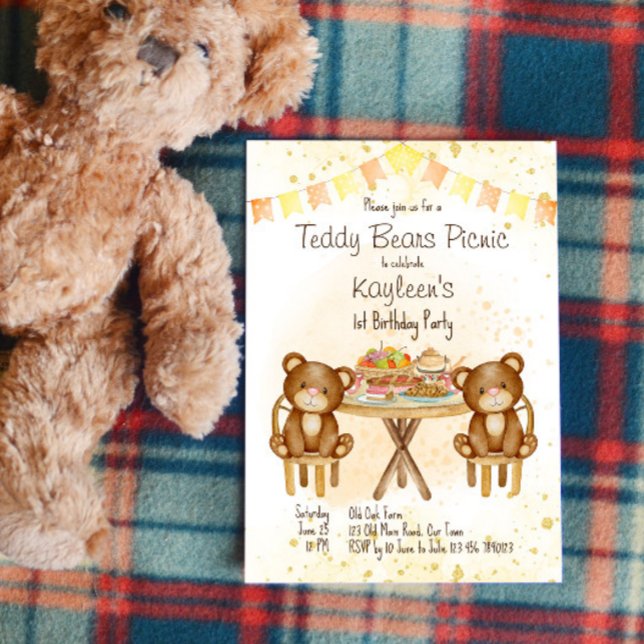 Invitation fête d'anniversaire de pique-nique nounours (Créateur téléchargé)