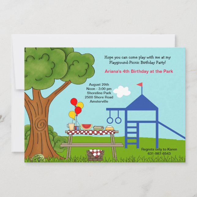 Invitation Fête d'anniversaire de pique-nique sur aire de jeu (Devant)
