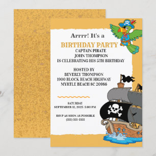 Invitation Fête d'anniversaire de pirate mignon