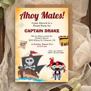 Invitation Fête d'anniversaire de pirates enfants mignons