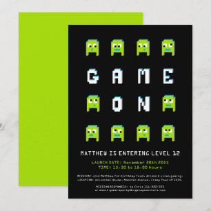 Invitation Fête d'anniversaire de Pixel Monster alien 12e par