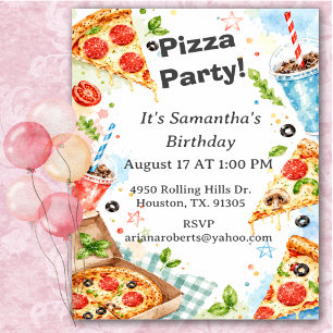Invitation Fête d'anniversaire de pizza colorée amusante 