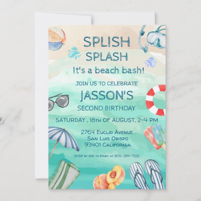 Invitation Fête d'anniversaire de plage (Devant)