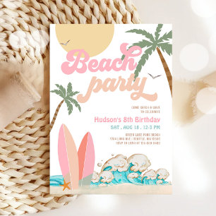 Invitation Fête d'anniversaire de plage rose pêche pour fille