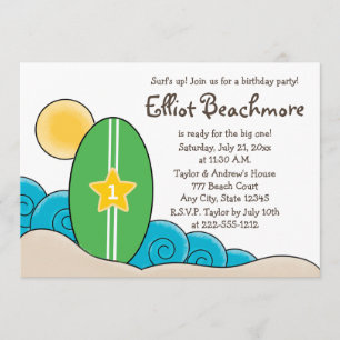 Invitation Fête d'anniversaire de planche de surf pour des