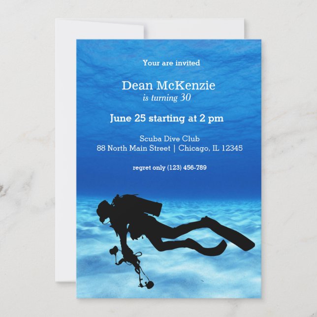 Invitation Fête d'anniversaire de plongée sous-marine (Devant)