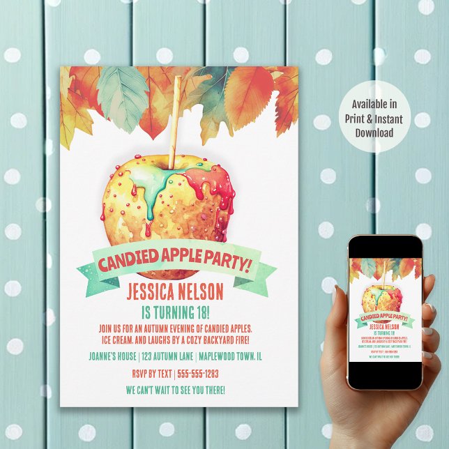 Invitation Fête d'anniversaire de pomme candie d'automne de c (Available in Print and Instant Download)