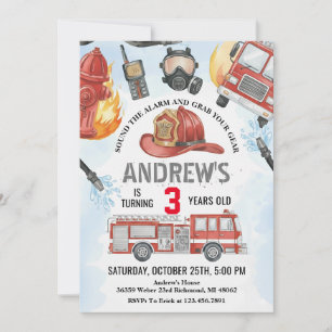 Invitation Fête d'anniversaire de pompier personnalisée avec