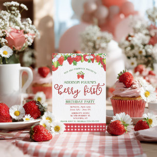 Invitation Fête d'anniversaire de première année fraise, baie