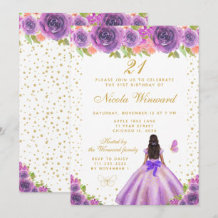 Invitation Fête d'anniversaire de princesse à la peau foncée
