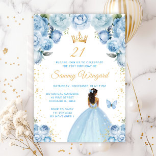 Invitation Fête d'anniversaire de princesse à la peau foncée 