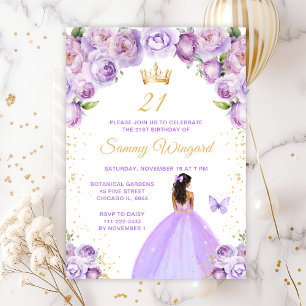 Invitation Fête d'anniversaire de princesse à la peau foncée 