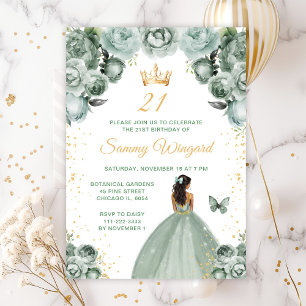 Invitation Fête d'anniversaire de princesse à la peau foncée 