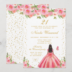 Invitation Fête d'anniversaire de princesse à peau foncée et