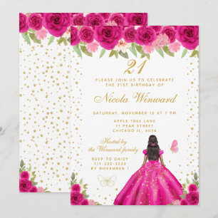 Invitation Fête d'anniversaire de princesse à peau foncée et
