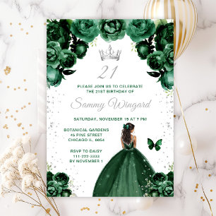 Invitation Fête d'anniversaire de princesse à peau foncée et 