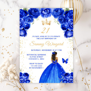 Invitation Fête d'anniversaire de princesse à peau noire Roya