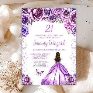Invitation Fête d'anniversaire de princesse aux cheveux brun 