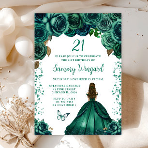 Invitation Fête d'anniversaire de princesse aux cheveux bruns